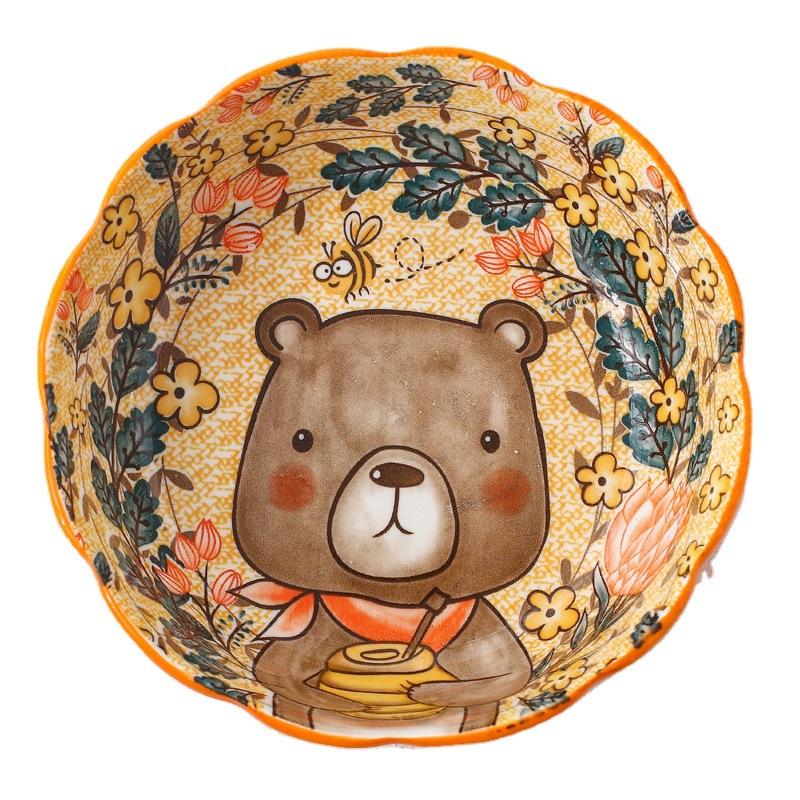 Direct Supply Underglaze Cartoon Ceramic Bowl Dessert Fruit Salad Bowl Microwave Oven Baked Rice Bowl Pet Bowl Household