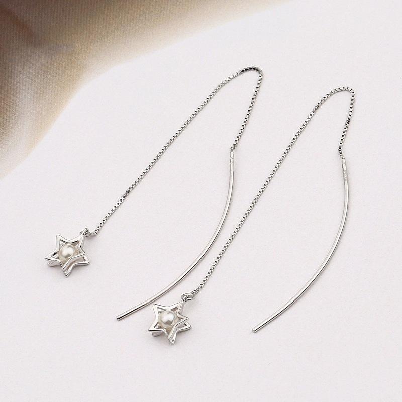 Korean Style Retro Star Tassel Thread Earrings for Women 925 Silver Needle