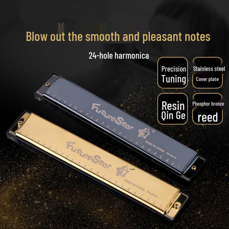 C Key 24-Hole Double Row Harmonica for Beginners and Students - Ideal for Children's Practice and Classroom Use.