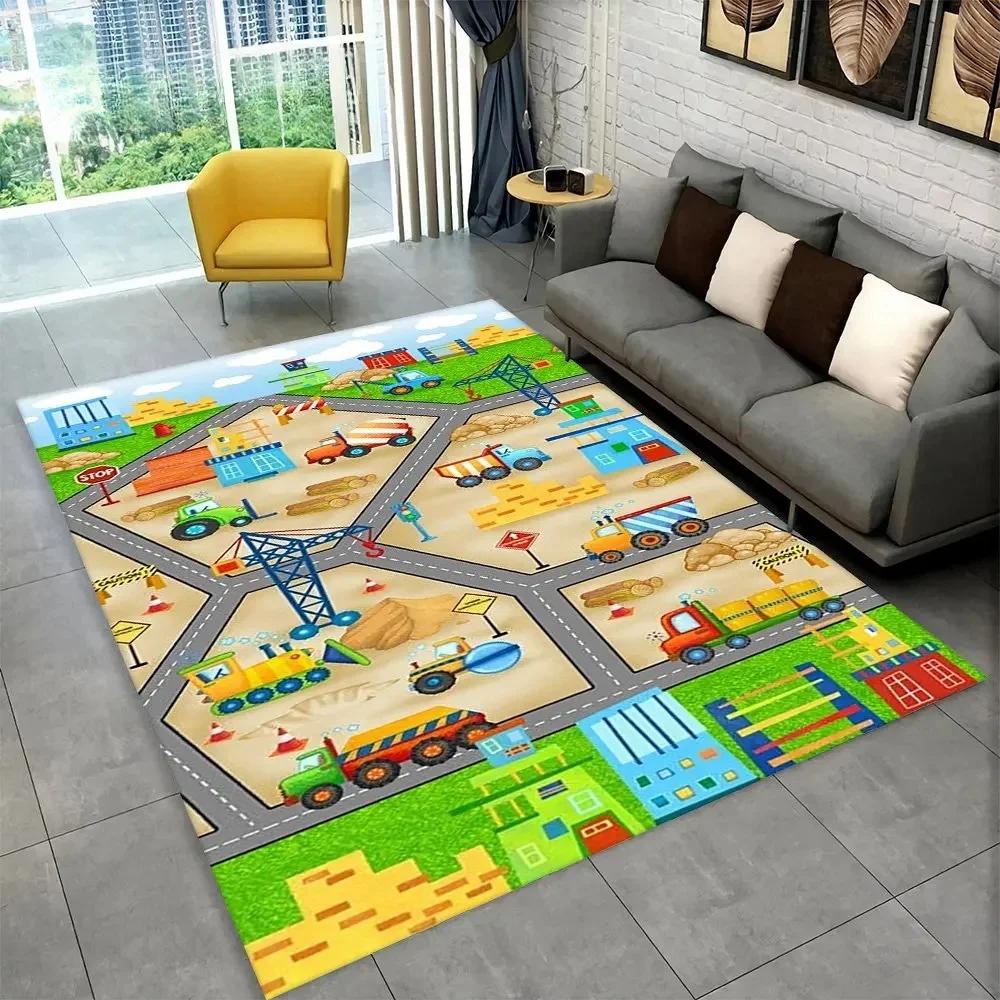 Interactive Highway City Traffic Floor Mat Large Non-Slip Carpet for Playroom Living Room Fun Rug Kids' Bedroom Play Area Decor