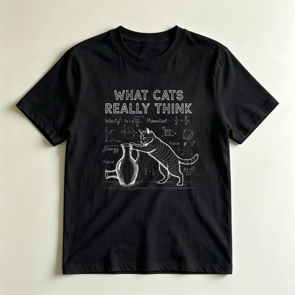 Vintage Chalkboard Cat Print T Funny What Cats Really Think Science Math Equation Graphic Tee Casual Unisex Street Short Sleeve S