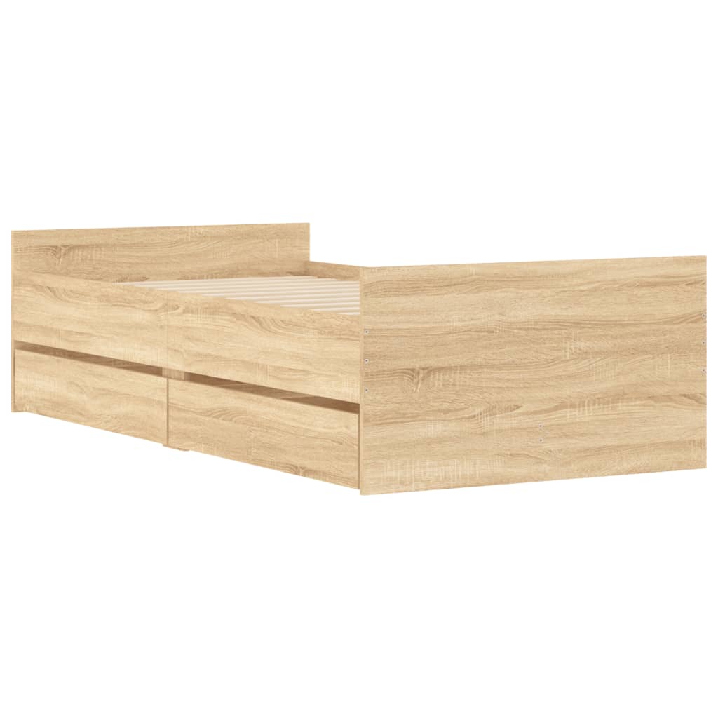 Bed with Drawers Sonoma Oak 75 x 190 cm