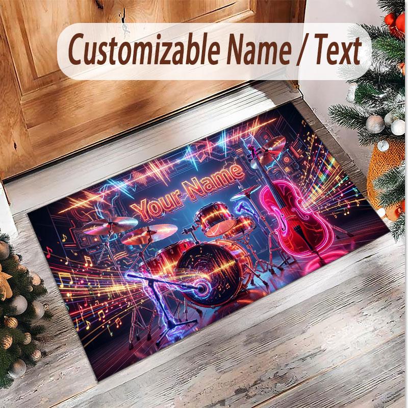 Tappeto in Velluto Morbido di Cristallo Tema Generale Musica Stampa Personalizzata Nome & Testo Tappeto Antiscivolo per Camera da Letto Soggiorno