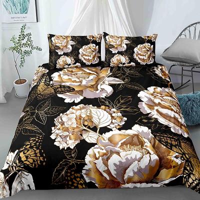 High-End Premium 3D Colorful Flowers King Quen Double Soft Duvet Cover Floral Beding Set Women Comfortable Quilt Cover Black Warm Comforter Cover