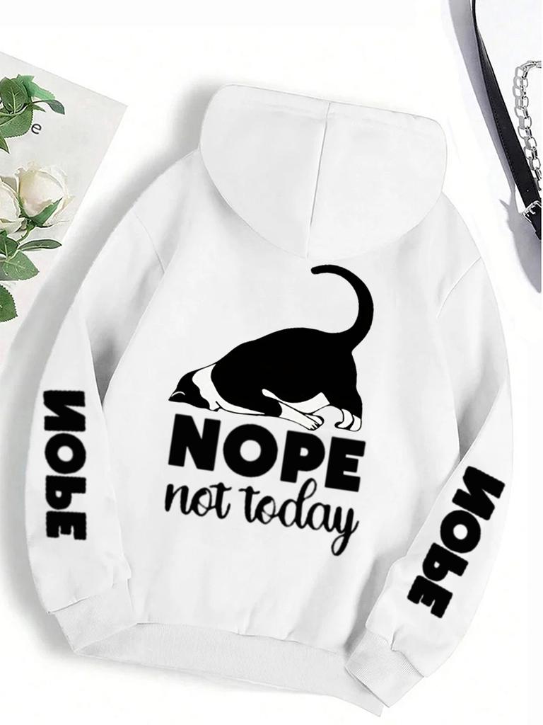 Casual Woman Men Hoodies Nope Not Today Cute Cat Printing Pullovers Loose Pocket Warm Fleece Sweatshirts Autumn Female Clothing