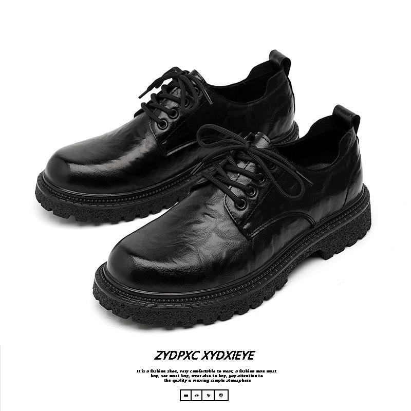 Business Small Leather Shoes Men's Casual Shoes British Style Tooling Shoes Trendy Versatile Lace-up Student Shoes Work Shoes 5164-E