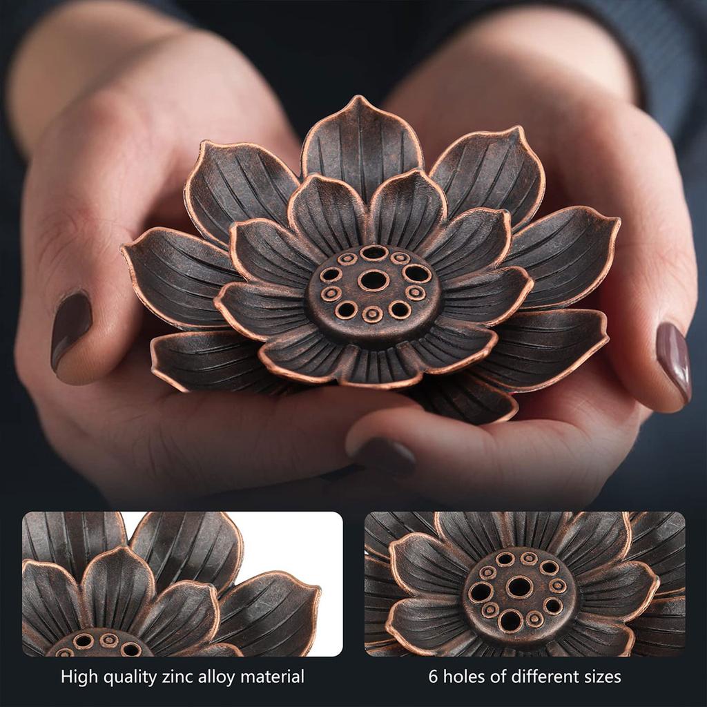 Creative Brass Lotus Fragrance Seat Cen Seat 6-Hole With Ash Collector Rod Incense Burner Decoration