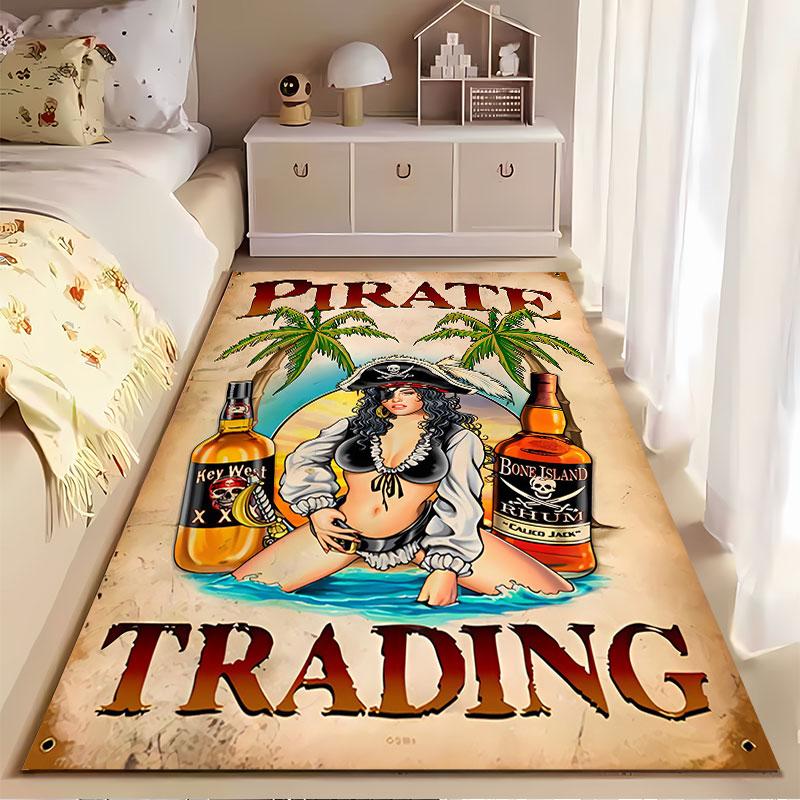 Pirate Theme with Rum Bottles suitable as a non-slip mat for the living room or bedroom sofa