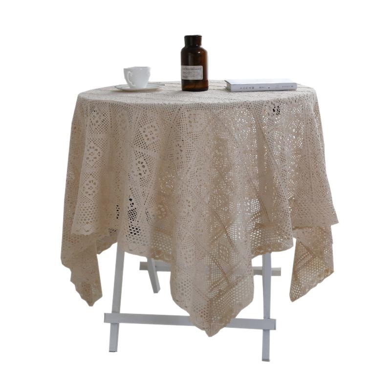 Nordic minimalist off-white solid color rectangular tablecloth with beige trim dining table cover