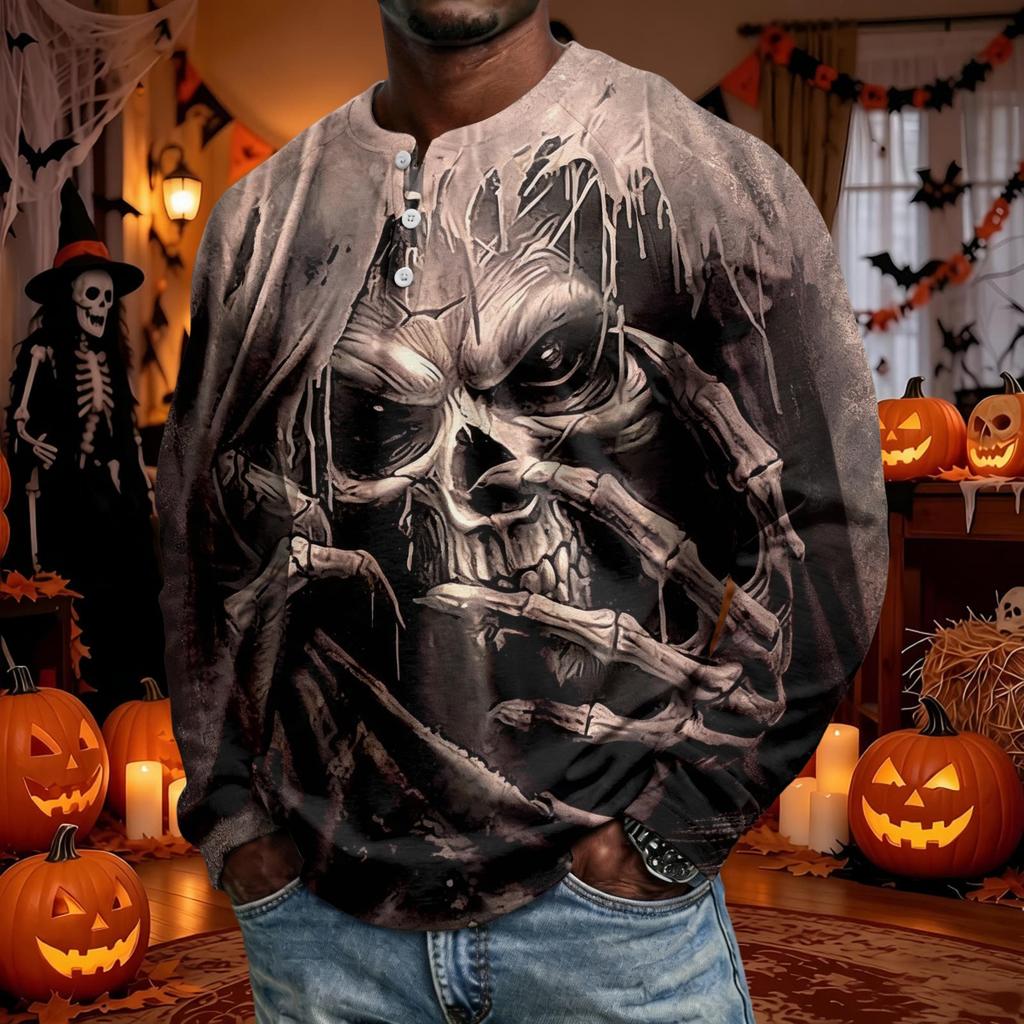 Men's Halloween Long Sleeve Raglan Shirt Loose Fit Casual