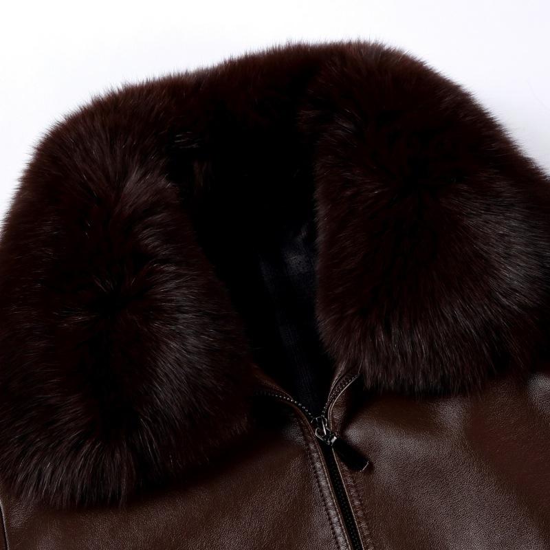 Fox Fur Genuine Leather Jacket with Detachable Down Lining, Winter New Middle-aged and Elderly Dad Wear Lapel Leather Jacket