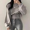 Spring and Autumn Casual Long-sleeved Short Round Neck Pullover Sweatshirt