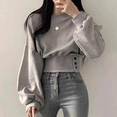 Spring and Autumn Casual Long-sleeved Short Round Neck Pullover Sweatshirt