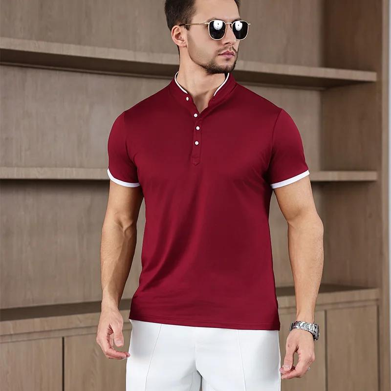 Men's Casual Fashion Solid Color Short Sleeve Stand up Collar T-shirt 2026 Summer Versatile Comfortable Top