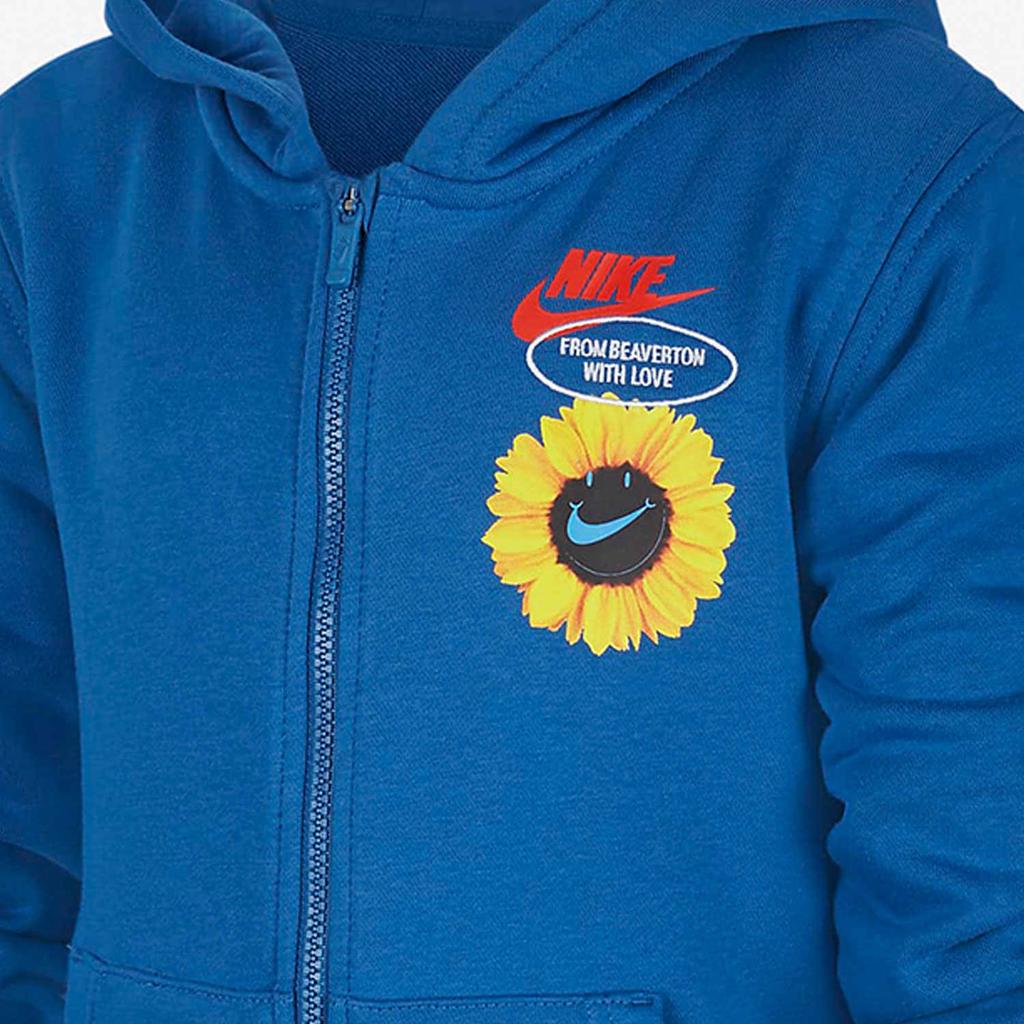 Nike Kids Sunflower Floral Print Logo Zip-Up Hoodie Jacket Kids outerwear Blue DM8102-407