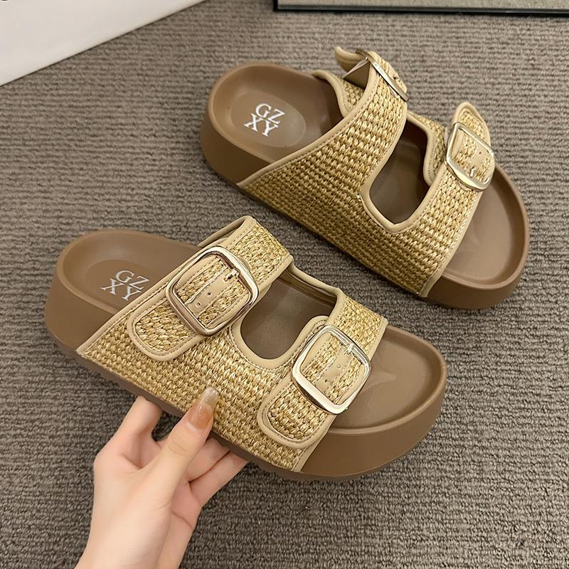 Женские тапочки 2024 Летняя мода Пляжные сандалии на плоской подошве Новые повседневные — фото 3