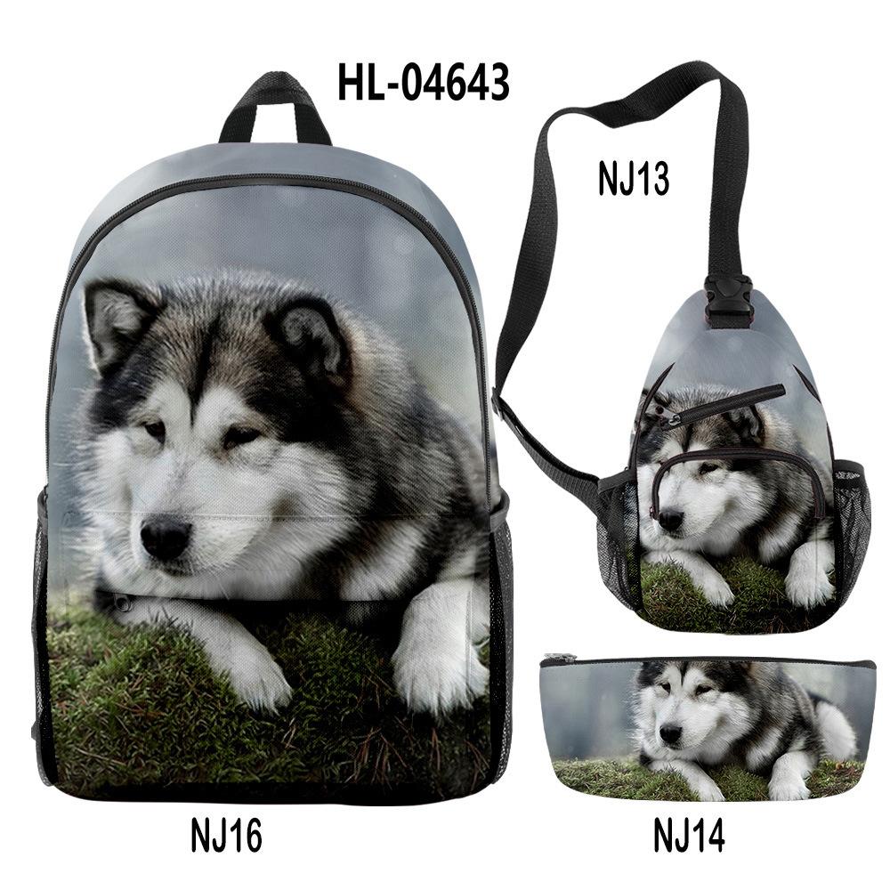 Classico Novità Strano Divertente Cool Husky Stampa 3D 3pz/Set alunno Zaini Scolastici Zaino per Viaggio per Laptop Borsa da Petto Astuccio
