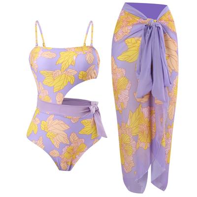 Novo Maiô Peça Única Feminino Sexy Cintura Exposta Alça Fina Saia de Chiffon Conjunto de Maiô