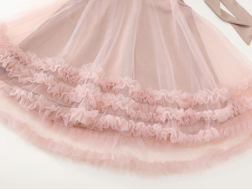 Korean Style Girls' Summer 2025 Bowknot Mesh Princess Party Dress