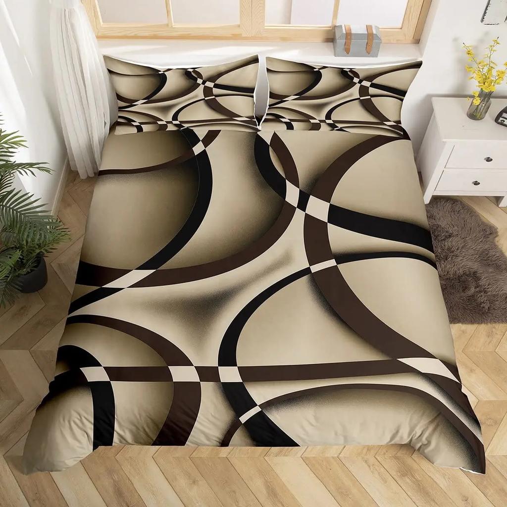 Geometric Squares Duvet Cover Set Red Beige Circle Bedding SetModern Simple Style Comforter CoverAbstract Art Quilt Cover King