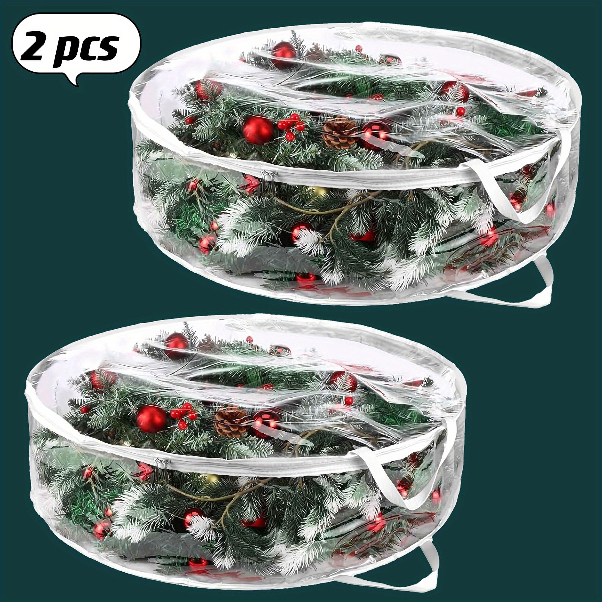 

2/4 Pcs Christmas Wreath Storage Bag Round Transparent PVC Waterproof Dustproof Garland Storage Bag Garland Container Organizer 2pcs