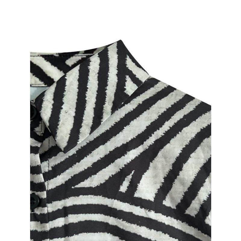 JKASHDK Damenmode Casual Frühling Herbst Streifendruck Langarm Polokragen Blusen & Hemden