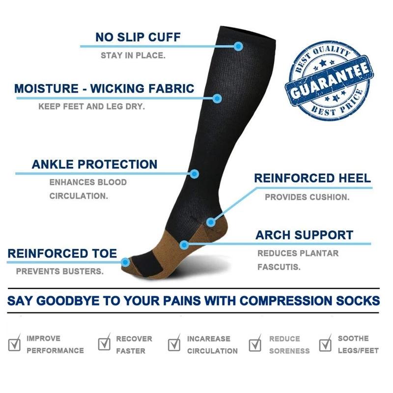 3 Pair Copper Compression Socks Women Men Anti Fatigue Pain Relief Graduated Unisex Compression Stockings Knee High 15-20 Mmhg