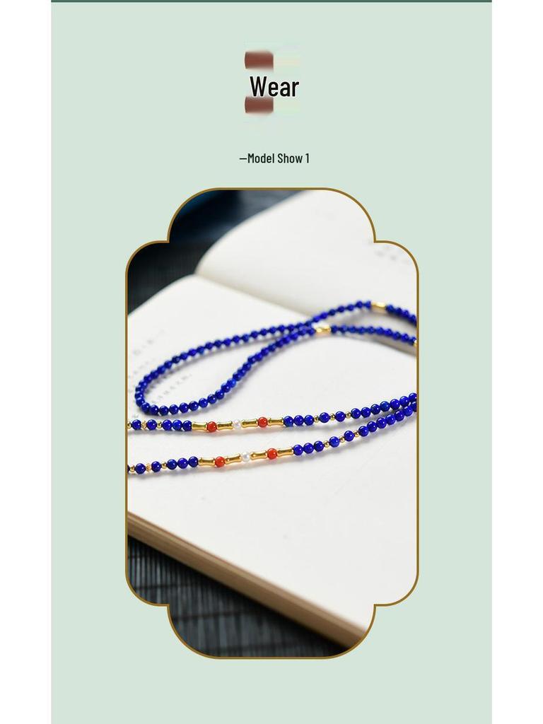 Naturalny Lapis Lazuli i Południowy Czerwony Agat Perłowy Naszyjnik & Bransoletka z Koralików ze Srebra 925 Zestaw