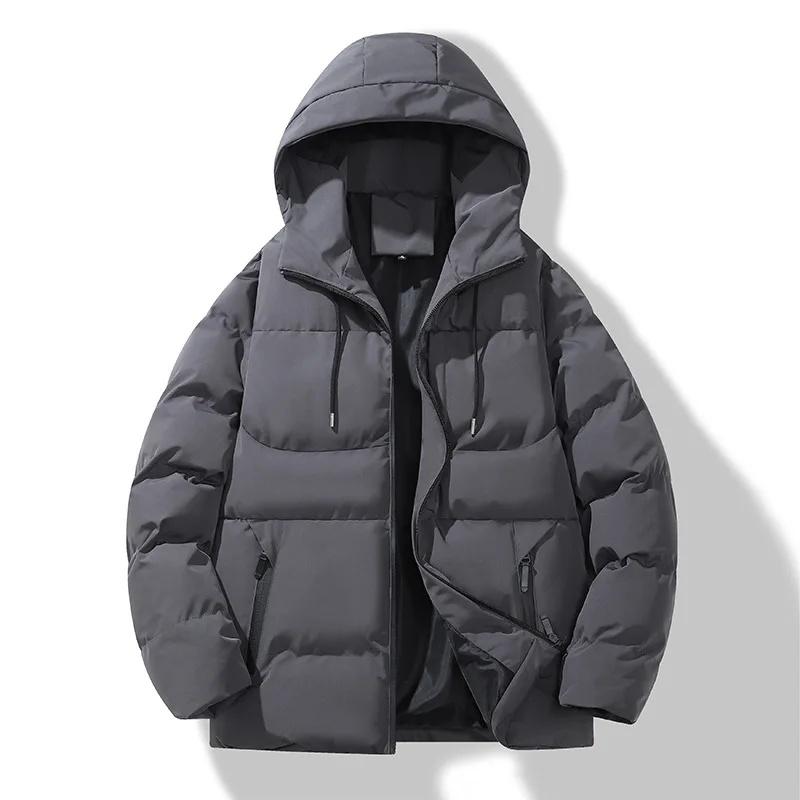 Winter Fleece-Lined Cotton Padded Coat Men's Warm Hooded Puffer Jacket Casual Trendy Loose-Fit Versatile Couple Cotton