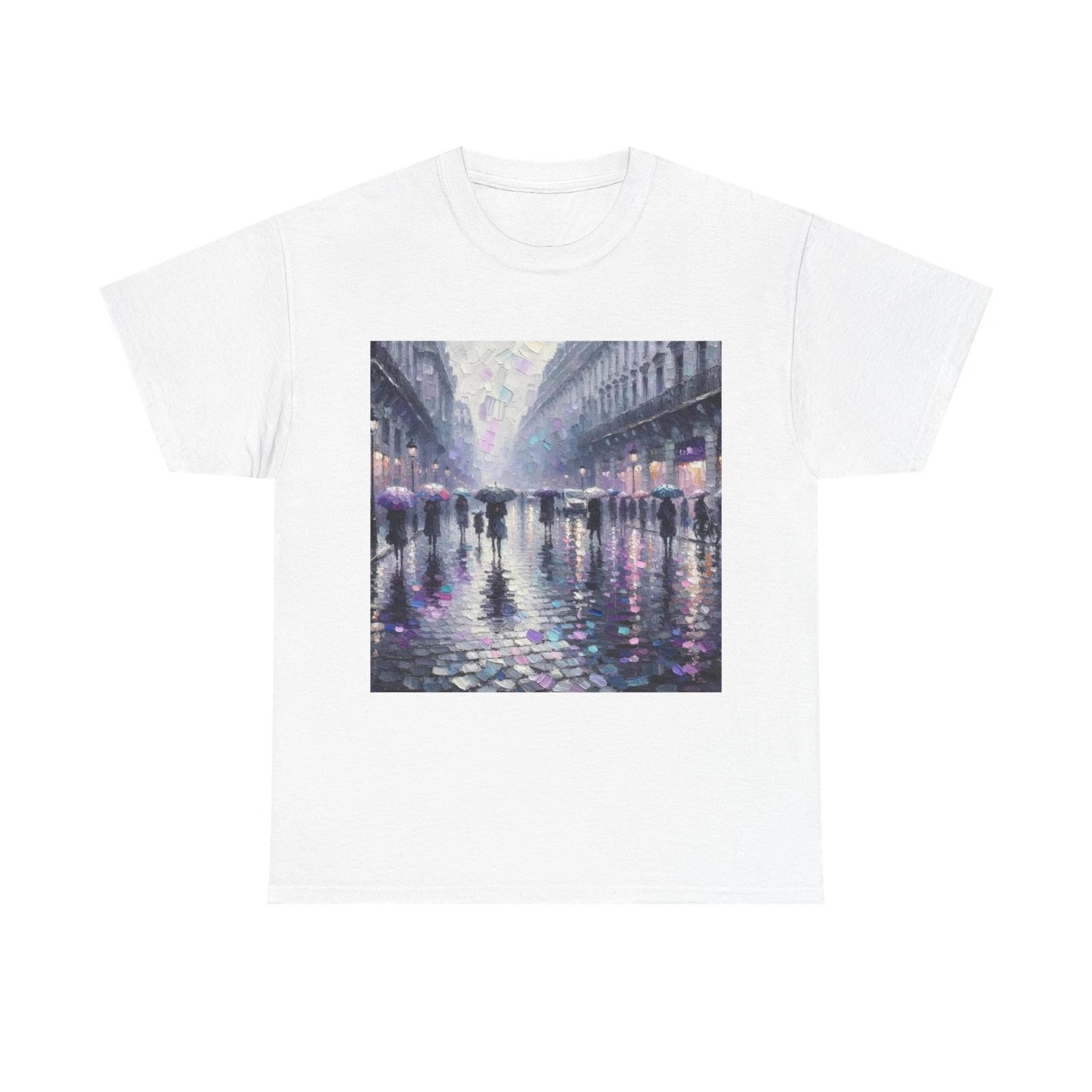 Unisex Adult T Shirt Impressionism Parisian Street in Rain 2XL