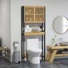 Estantería para inodoro mueble de baño unidad sobre WC con armario de 2 puertas y estante abierto, bambú