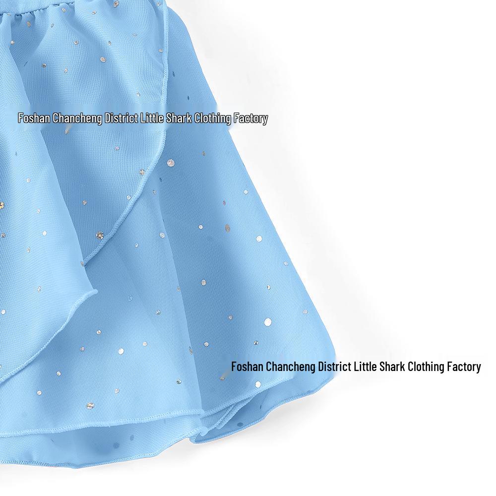 Dětské šifonové taneční šaty s flitry a křížovým zadním dílem pro balet a gymnastiku