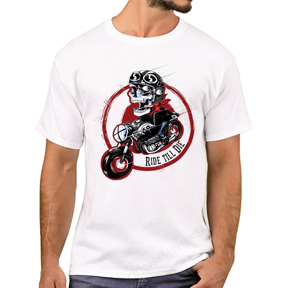 Vingage Skull Moto Speeder Men T-Shirt Cafe Racer Cartoon Printed Funny T Shirts Short Sleeve T