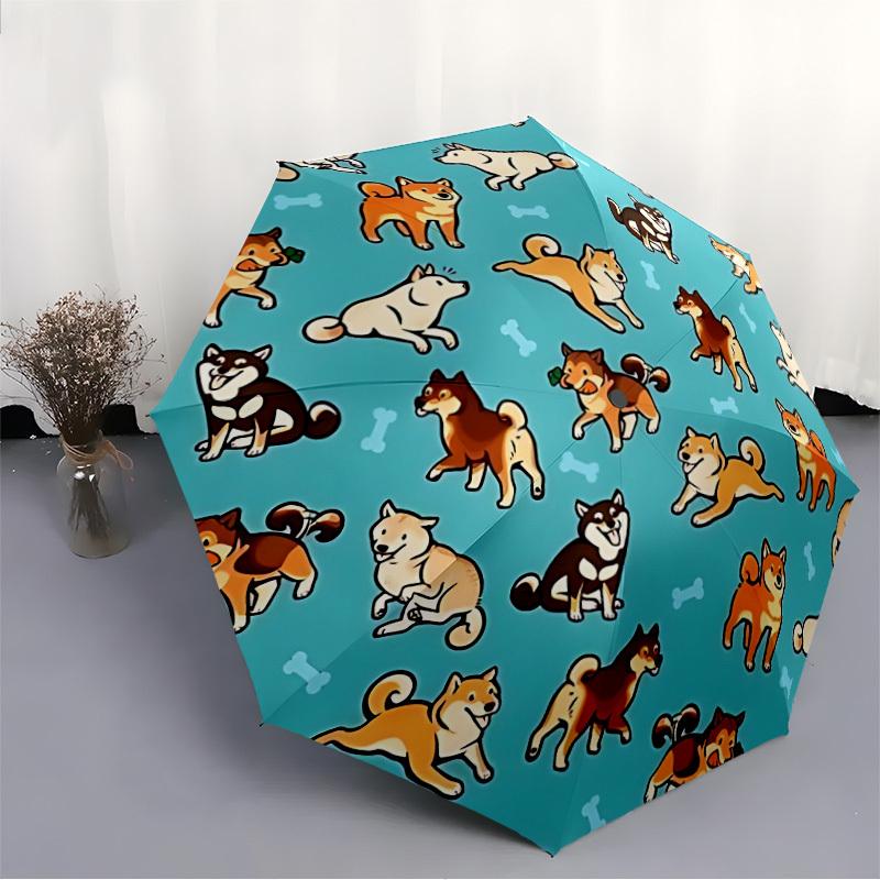 1pc Dogs Bones Fashionable Automatic Opening/Closing Folding Umbrella with 8 Bones, Windproof Portable, Daily Use147