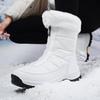 Women's Winter Leather Boots Women Winter Shoes Keep Warm Non-slip Black Snow Boots Ladies Lace-up  White Boots