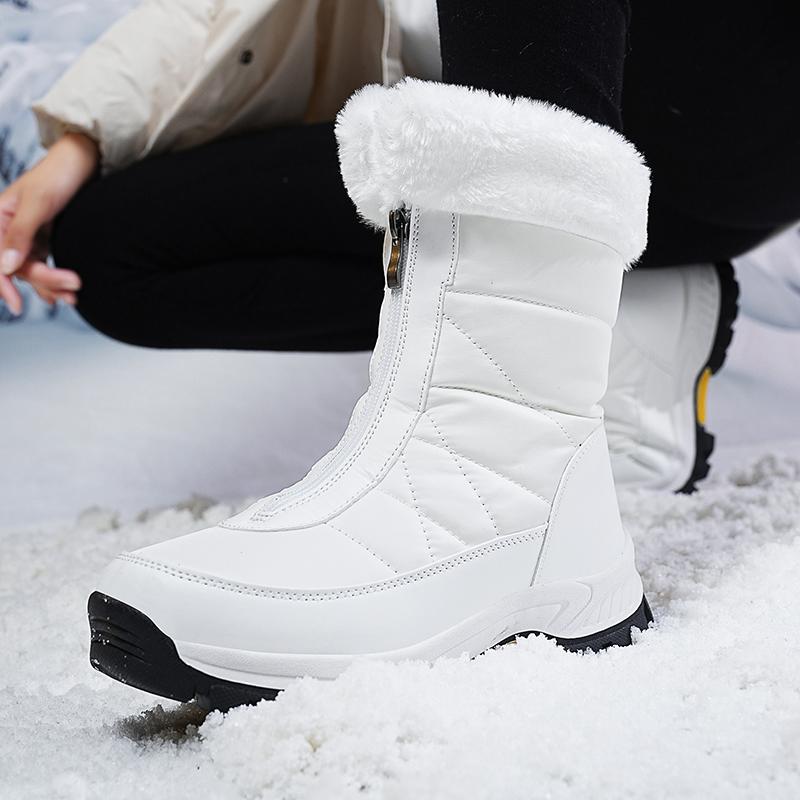 Damen Winter Lederstiefel Damen Winterschuhe Warm halten Rutschfest Schwarz Schneestiefel Damen Schnürstiefel Weiße Stiefel