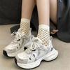 Fashion New Size 35-40 Women White Sneakers Leather Mesh High Heels for Women Casual Lace Up Shoes Fashion Platform Shoes Trend