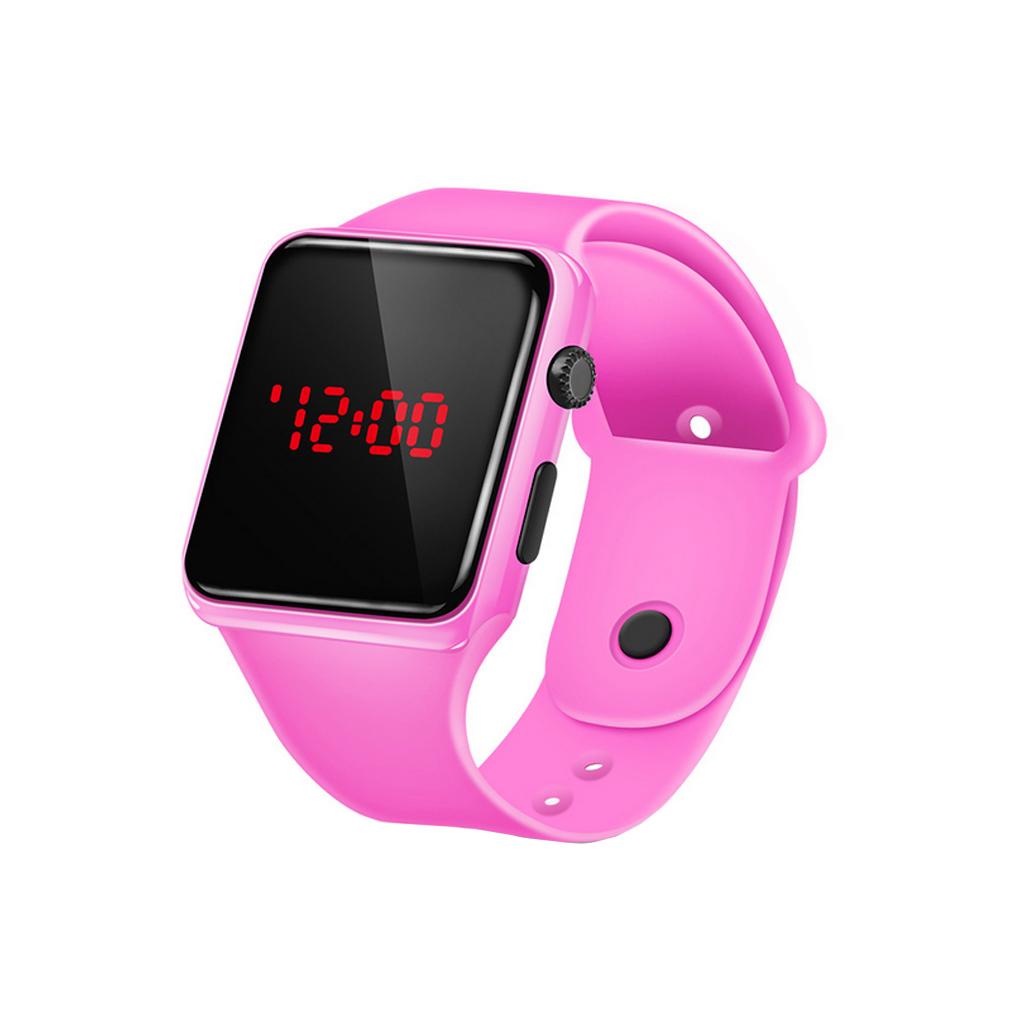 Изысканные детские часы Спортивные LED Простые Портативные и Стильные Цифровые Часы Электронные Силиконовые розовый