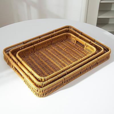 Handmade Imitation Rattan Woven Trays Fruit Snack Candy Storage Trays Dessert Bread Cake Tea Plate Desktop Storage Basket