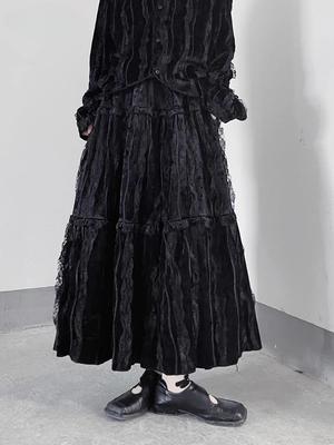 Lace Patchwork Loose Fold Women Skirt ZYY1031