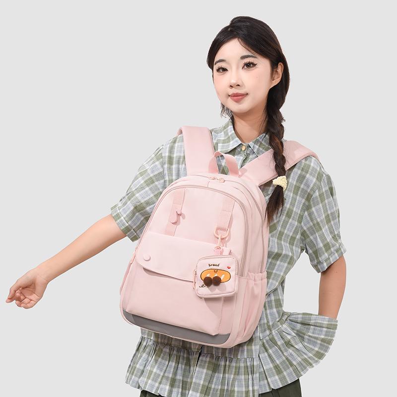 College Style Women's Backpack Large Capacity Student Solid Color School Bag