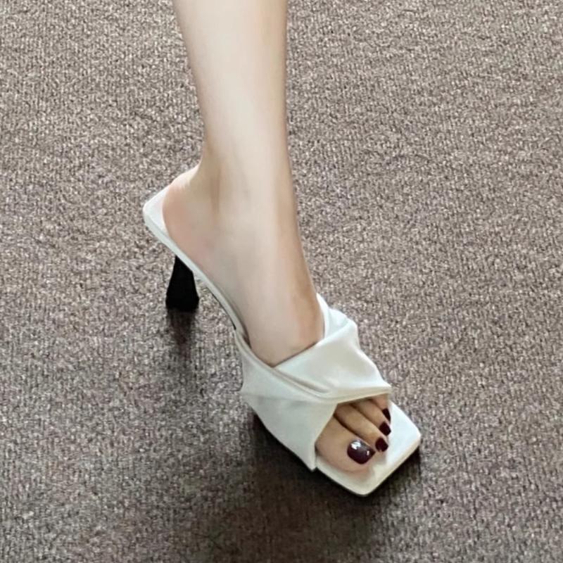 Fashion Women Square Toe Slippers Heeled Sandals High Heels Shoes Shallow 2025 Summer Fashion Open Toe Pumps Elegant Dress Sandalias