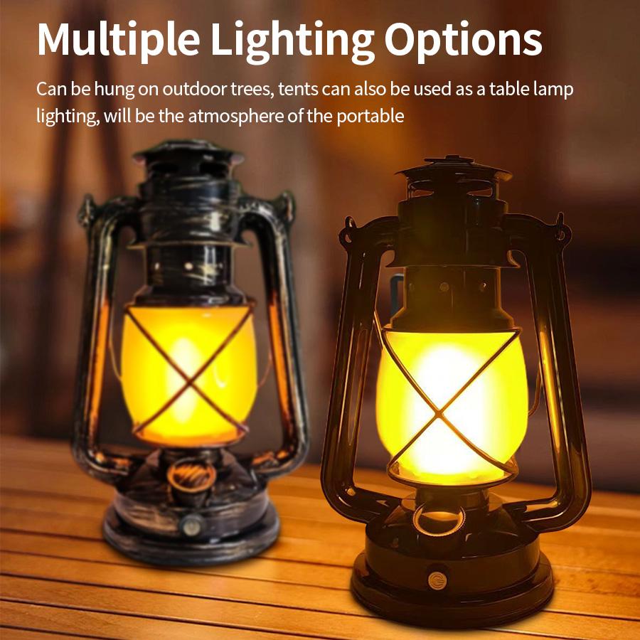 USB Rechargeable Retro LED Camping Light Hanging Tent Light Portable Horse Lantern Outdoor Kerosene 3 Lighting Modes Lighting