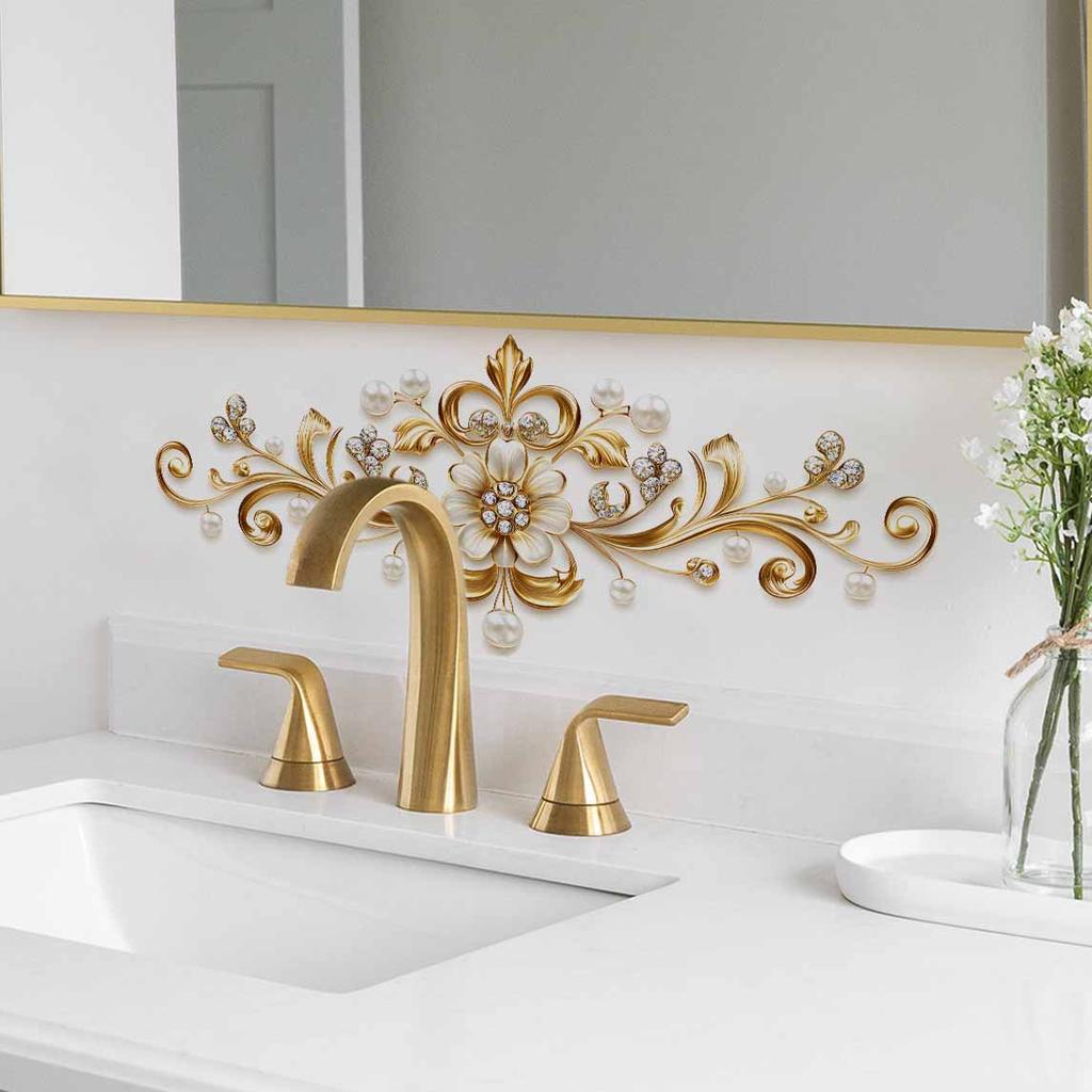 Luxurious Gold Jewelry, Pearl and Diamond Toilet Tank Stickers, Court-style Bathroom Decoration Stickers