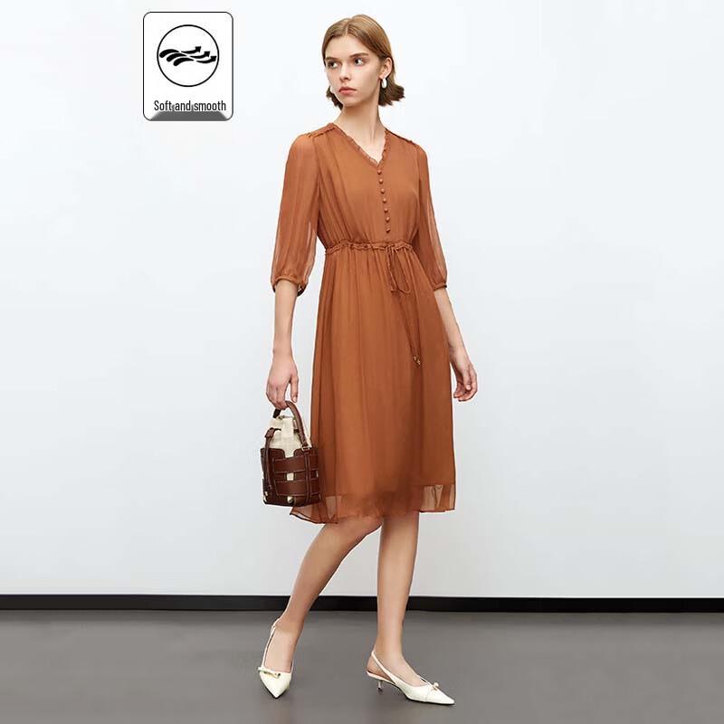 JESSIE Elegant Tie-Neck Three-Quarter Sleeve Silk Dress