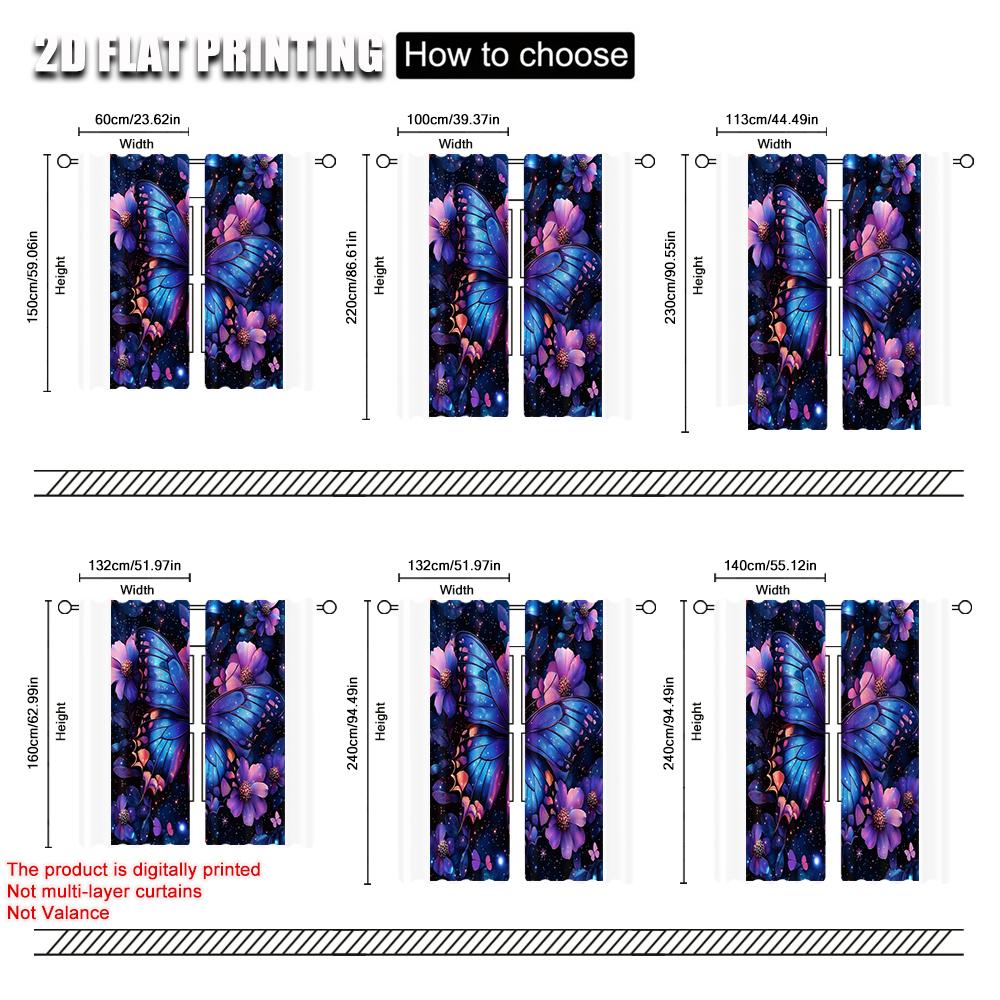 2pcs, Popular Curtains 2D print Purple Butterfly Polyester Easy Install (without rod) Gifts Use for Living Room, Office,