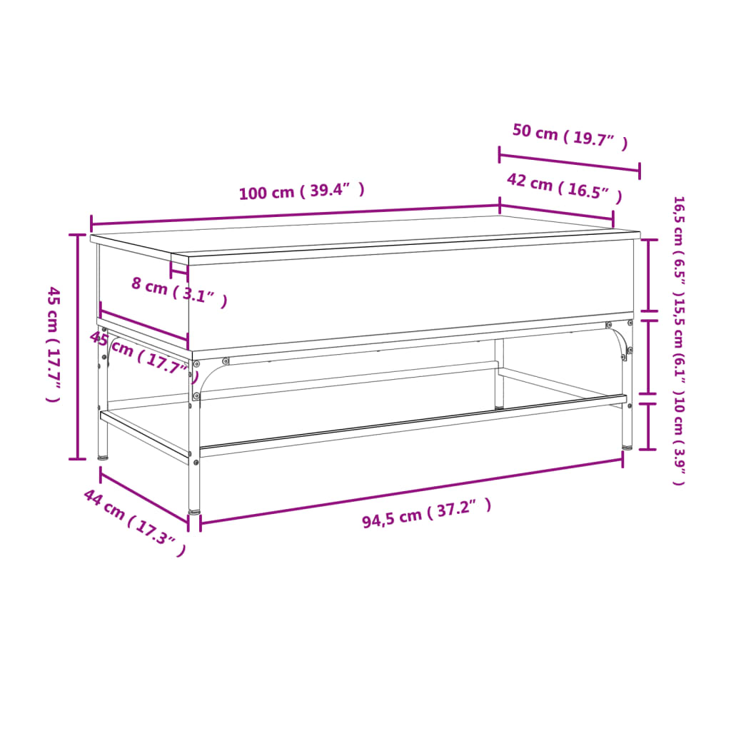  Coffee Table, Grey Sonoma Oak, 100x50x45 Cm