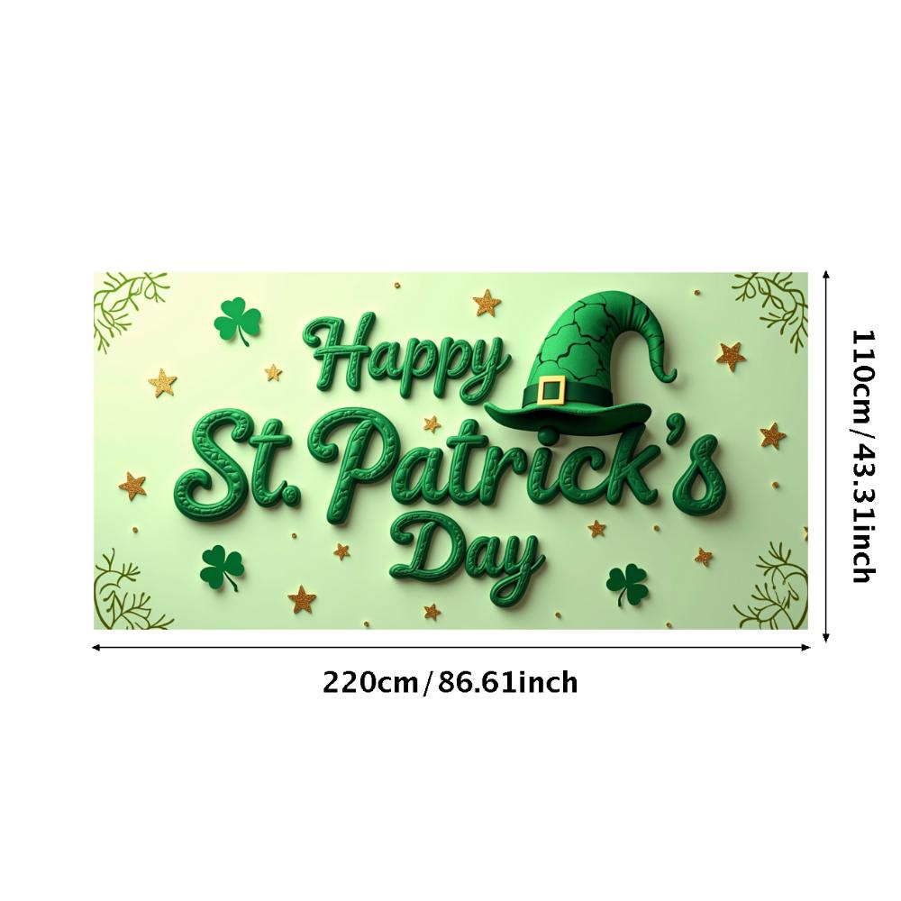 St Patricks Day Backdrop Banner Leprechaun Hat Shamrock Party Background Celebration Photography Props Event Supplies Decoration