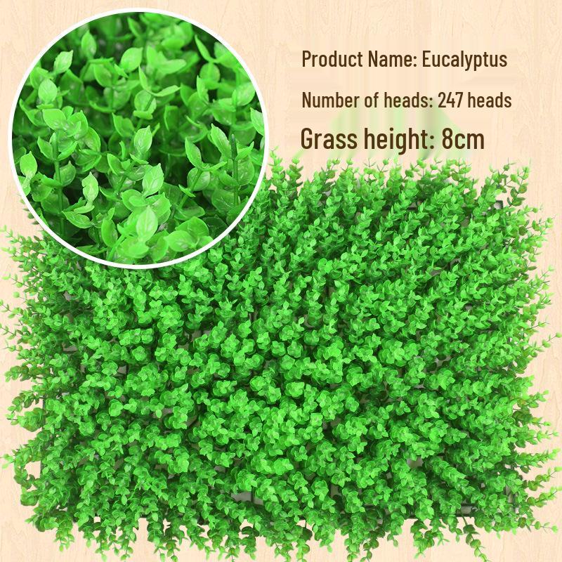 Eucalyptus Artificial Plant Wall Decoration - Greenery Background with Faux Flowers and Lawn Grass Turf