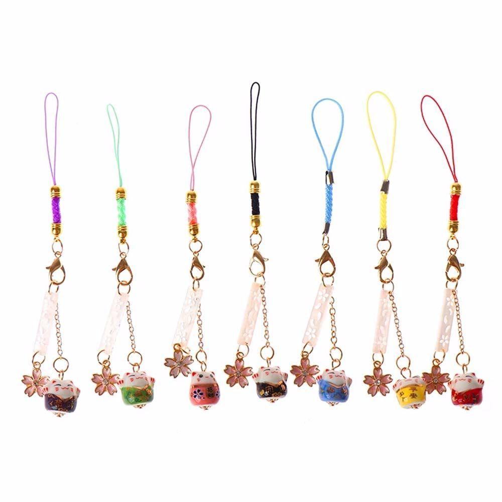 Hanging Rope Phone Pendant Mobile Decoration Sakura Cat Bell Camera Lanyard Smart Phone Strap Maneki Neko Mobile Phone Rope